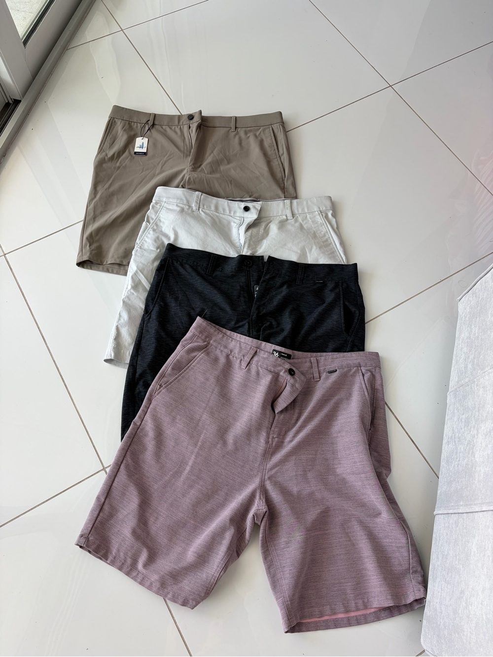 Hurley Men's Flat Front Shorts - Taupe, White, Black, Mauve - golf shorts